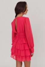 Dalisa Long Sleeve Ruffle Mini Dress Fuchsia - Image 3