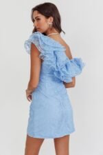 Hollyn One-Shoulder Ruffle Mini Dress Baby Blue - Image 12