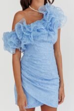Hollyn One-Shoulder Ruffle Mini Dress Baby Blue - Image 6
