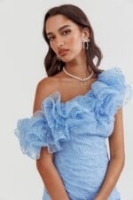 Hollyn One-Shoulder Ruffle Mini Dress Baby Blue - Image 10