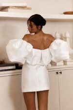 Dream Time Puffed Neckline Mini Dress Off White - Image 3
