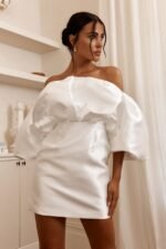 Dream Time Puffed Neckline Mini Dress Off White - Image 5