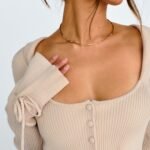 Pippi Flared Cuff Knit Crop Top Taupe