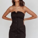 Titania Strapless Buttoned Mini Dress Black
