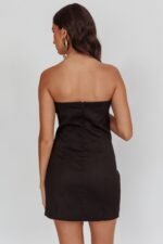 Titania Strapless Buttoned Mini Dress Black - Image 2