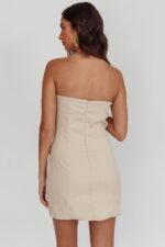 Titania Strapless Buttoned Mini Dress Light Taupe - Image 2