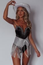 Up All Night Diamante Crop Top Black - Image 9