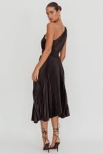 Calissa One Shoulder Pleated Midi Dress Black - Image 2