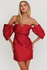 Magnolia Off-Shoulder Mini Dress Wine - Image 6