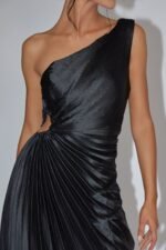 Brooklynn One-Shoulder Accordion Pleat Dress Black - Image 4