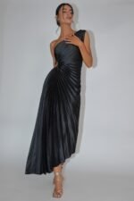 Brooklynn One-Shoulder Accordion Pleat Dress Black - Image 5