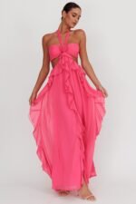 Santiago Cut-Out Ruffle Maxi Dress Fuchsia - Image 4