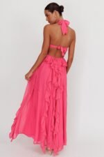 Santiago Cut-Out Ruffle Maxi Dress Fuchsia - Image 3