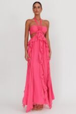 Santiago Cut-Out Ruffle Maxi Dress Fuchsia - Image 6