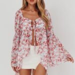 Ganyah Tie Front Blouse Print Brick