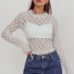 Not Shy Long Sleeve Lace Top Alice Blue