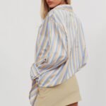 Like The Movies Striped Satin Shirt Light Blue