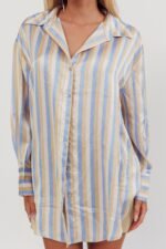 Like The Movies Striped Satin Shirt Light Blue - Image 3