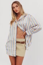 Like The Movies Striped Satin Shirt Light Blue - Image 4