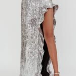Star Girls Open Split Sequin Maxi Skirt Silver