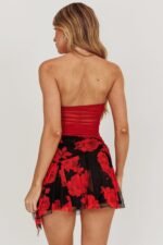 Night Drive Mesh Floral Mini Skirt Black/Red - Image 4