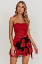 Night Drive Mesh Floral Mini Skirt Black/Red - Image 5