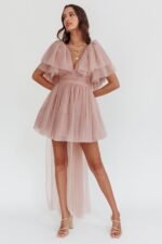 Star Power Tulle Train Mini Dress Blush - Image 4