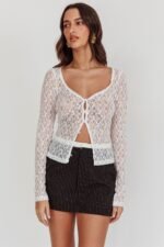 Starlit Sheer Lace Top White