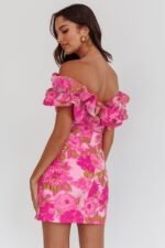 Memoire Off-Shoulder Textured Mini Dress Pink - Image 4
