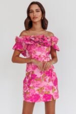 Memoire Off-Shoulder Textured Mini Dress Pink - Image 6
