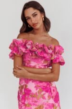 Memoire Off-Shoulder Textured Mini Dress Pink - Image 2