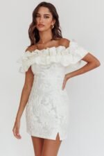 Memoire Off-Shoulder Textured Mini Dress White - Image 3