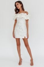 Memoire Off-Shoulder Textured Mini Dress White - Image 5