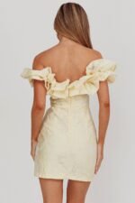 Memoire Off-Shoulder Jacquard Mini Dress Lemon - Image 2