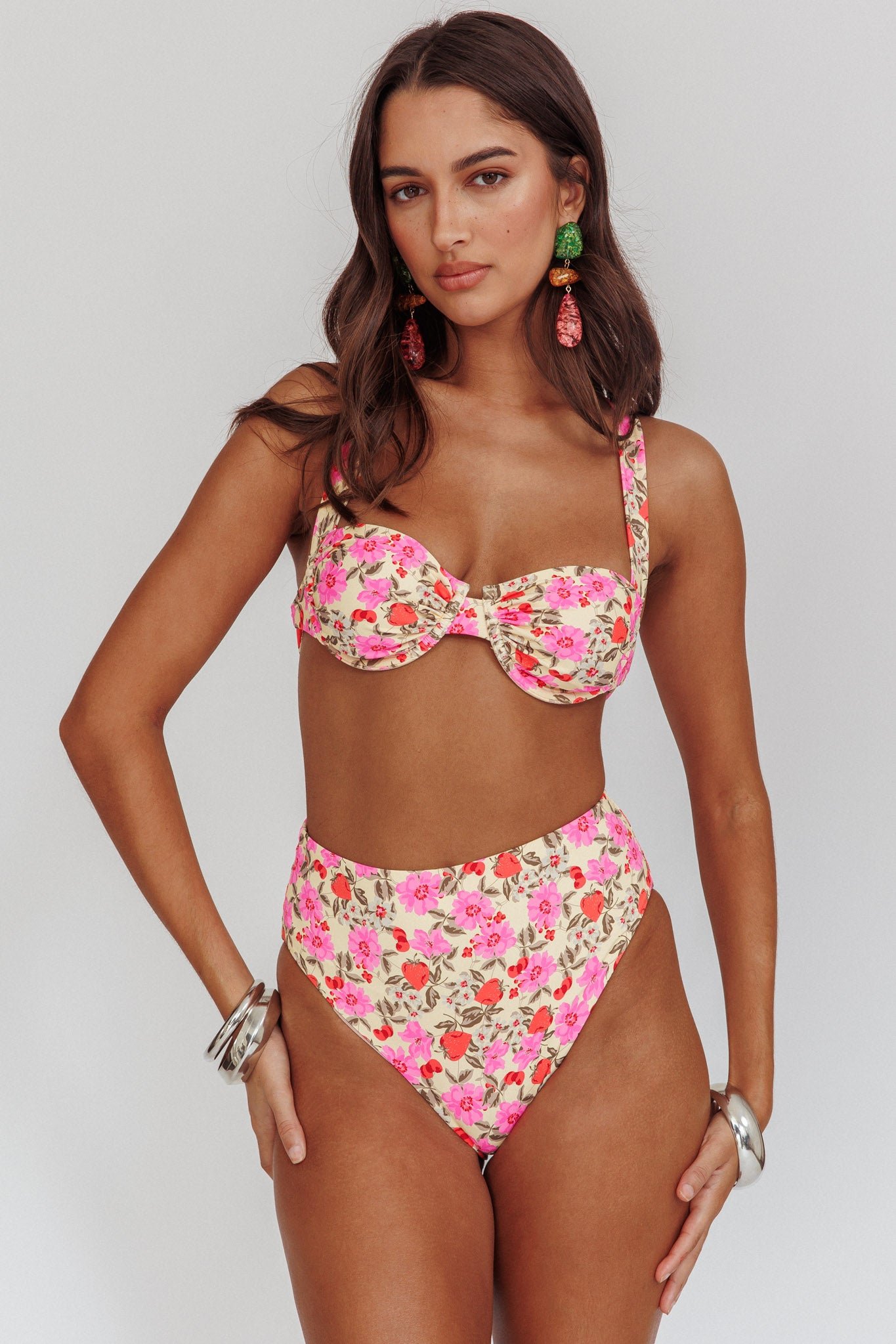 SLSW009_20Y_20FLORAL-1 Harmonia High Waist Bikini Bottom Yellow Floral - Image 1