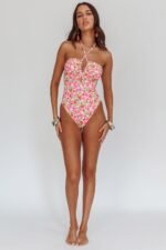 Eros Halterneck Keyhole One Piece Swimsuit Yellow Floral - Image 4