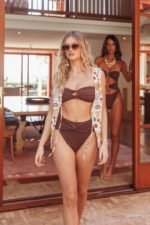 Monique High Waist Twist Bikini Bottom Chocolate Texture - Image 2
