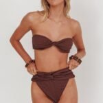 Monique High Waist Twist Bikini Bottom Chocolate Texture