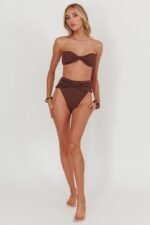 Monique High Waist Twist Bikini Bottom Chocolate Texture - Image 5