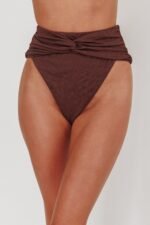 Monique High Waist Twist Bikini Bottom Chocolate Texture - Image 4