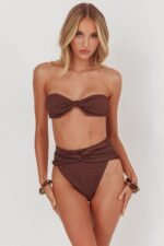Monique High Waist Twist Bikini Bottom Chocolate Texture - Image 6