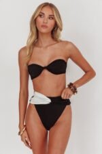 Monique High Waist Twist Bikini Bottom Black/Off White - Image 2