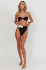 Monique High Waist Twist Bikini Bottom Black/Off White - Image 4