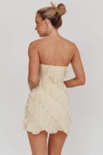 Gold Stars Strapless Ruffle Mini Dress Beige - Image 3