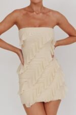 Gold Stars Strapless Ruffle Mini Dress Beige - Image 5