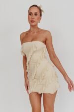 Gold Stars Strapless Ruffle Mini Dress Beige - Image 2