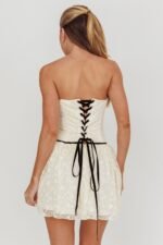 Breathe Lace Up Strapless Mini Dress Ivory - Image 3
