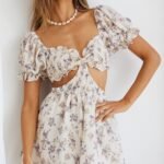 Ines Shirred Puff Sleeve Buckle Back Romper Floral Print White
