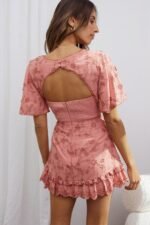 Joanie Angel Sleeve Floral Embroidery Mini Dress Rose - Image 2