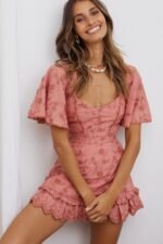 Joanie Angel Sleeve Floral Embroidery Mini Dress Rose - Image 4